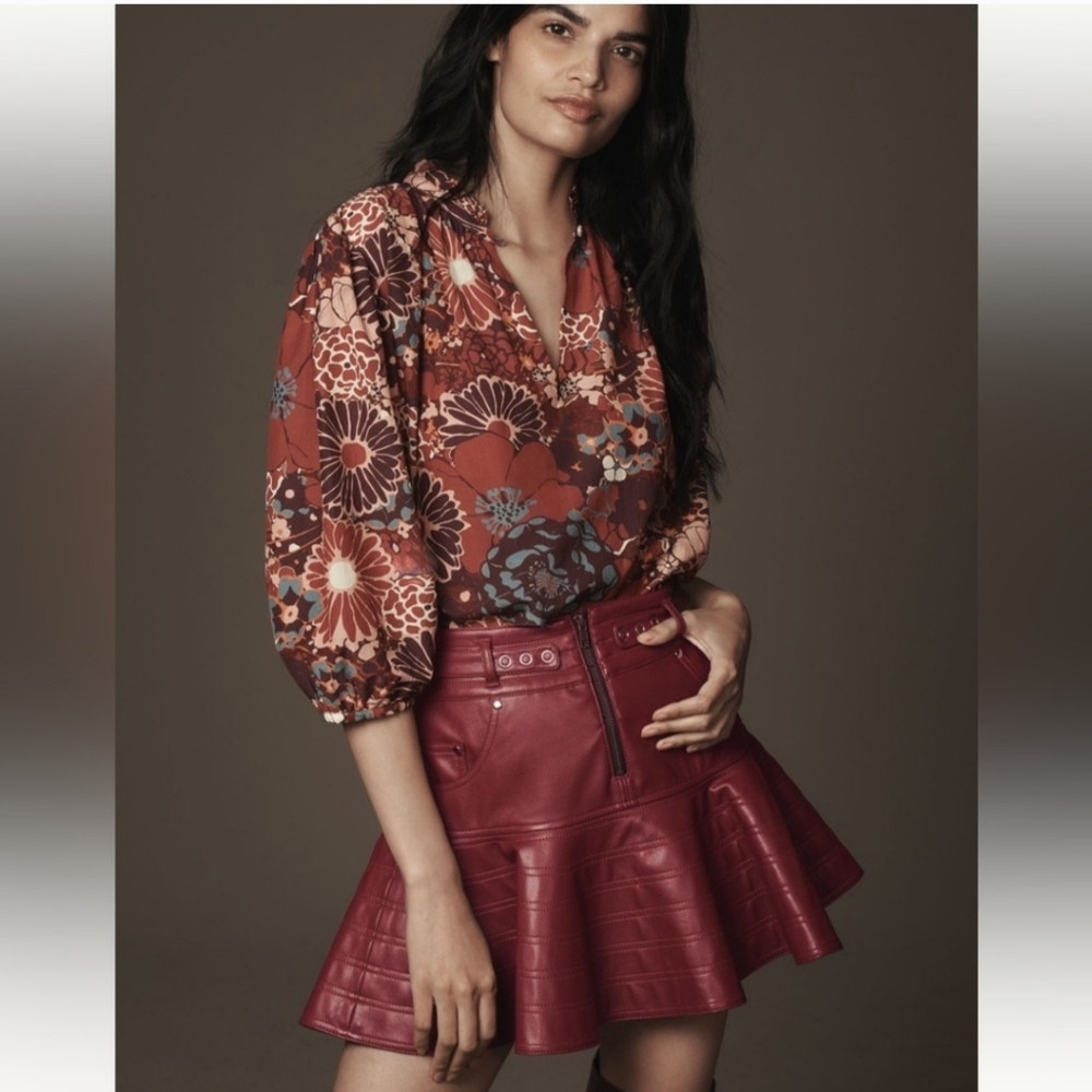 Anthropologie Pilcro Fit-and-Flare Faux-Leather Mini Skirt NWT Sz 10 - Picture 1 of 4